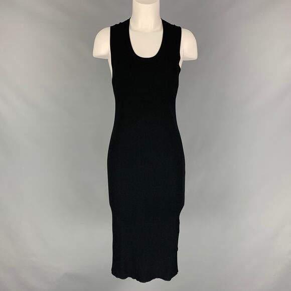 HELMUT LANG Size L Black Ribbed Twisted Back Tank Dress - Picture 1 of 7